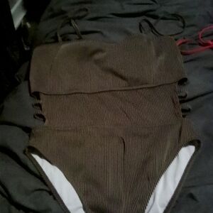 Brown Striped One-Piece Swimsuit